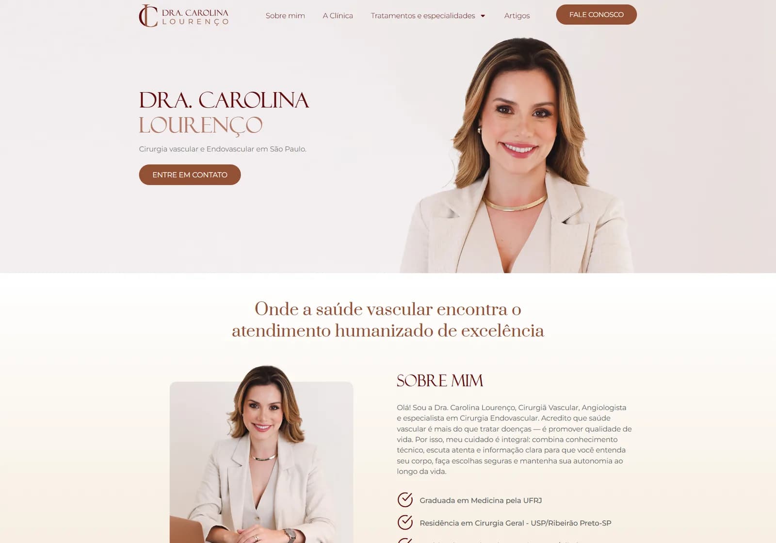 Página inicial do site Dra. Carolina Lourenço